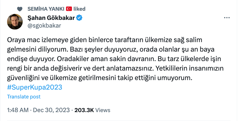 sahan gokbakar dan suudi arabistan da ertelenen super kupa finali ile ilgili dikkat ceken aciklama